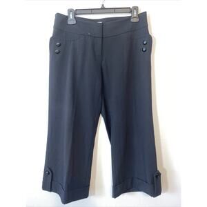 Cache Cropped Capri Dress PANTS Size 6 Black Stretch Flat Front Button Cuffed
